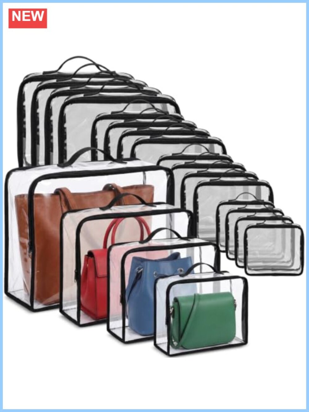 20 Pc Clear PVC Handbag Storage Organizer Dust Bags 4 Sizes Zipper